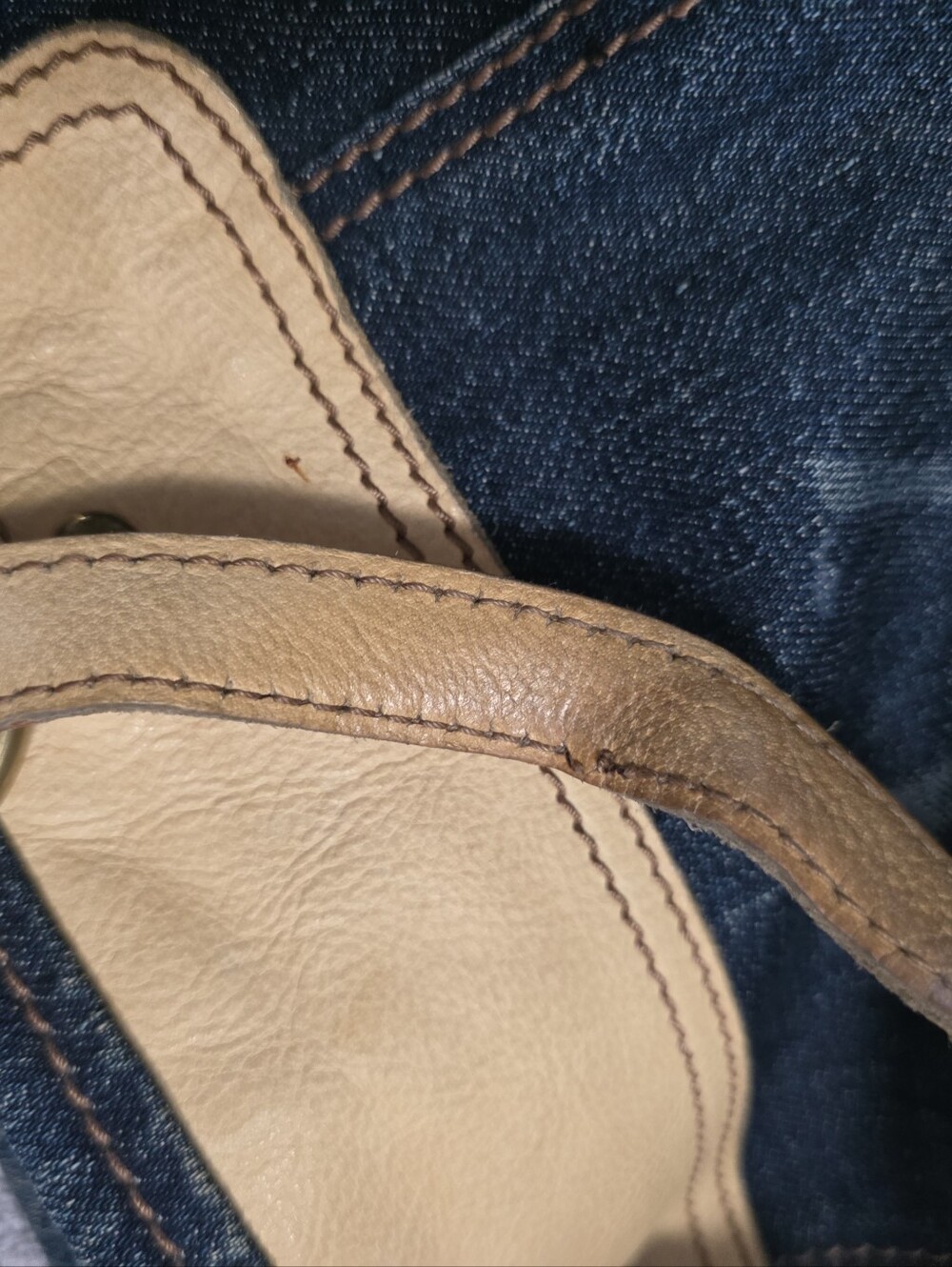 Yves Saint Laurent Rive GAUCHE Blue Denim Tote with Tan Leather Accents - Picture 12 of 16